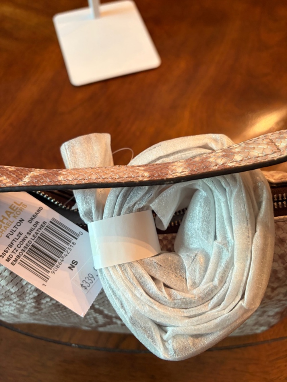 NWT Michael Kors Fulton Baguette Bag in (Dark Sand) Taupe Python-Print MSRP $339 - Picture 5 of 10